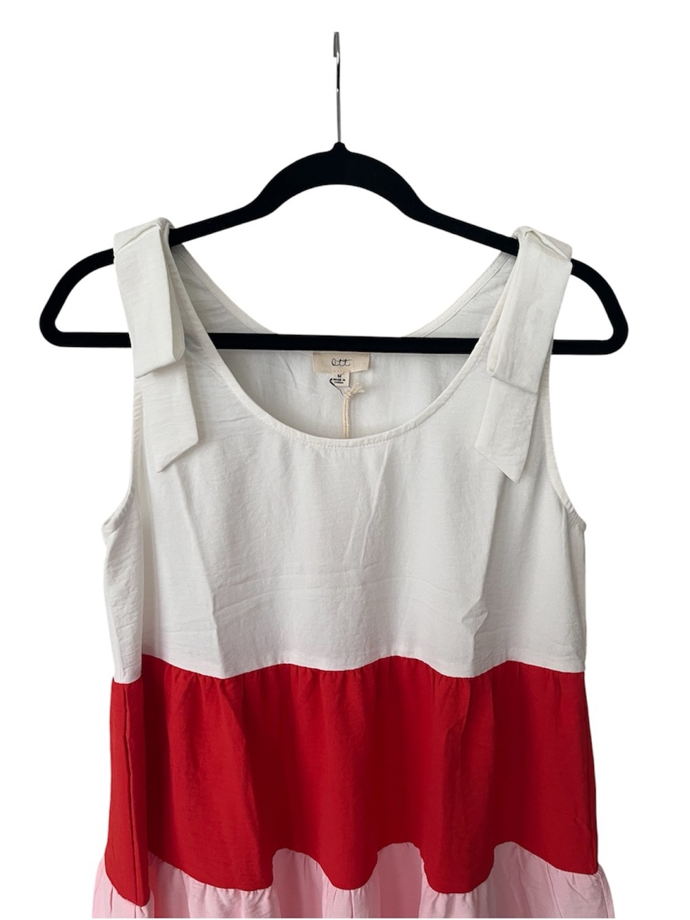 COLOR BLOCK BABYDOLL TIERED TANK SHIRT CORAL RED PINK WHITE SIZE MEDIUM NEW - Picture 13 of 14